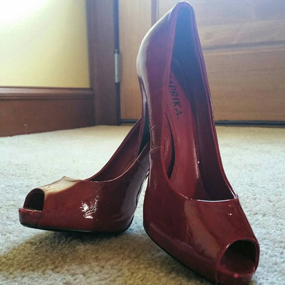 Red Open Toe Pumps